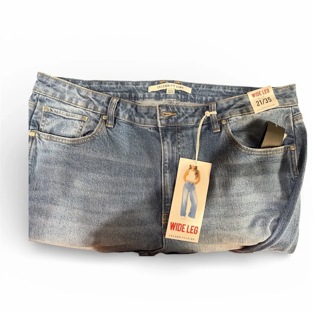 Plus Size Celebrity Pink Light Blue Wide Leg Jeans - Picture 10 of 14